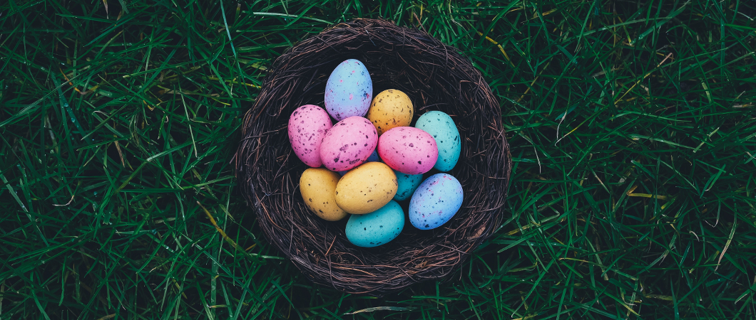 Colorful eggs in a nest