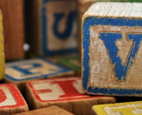 Wooden cubes with letters on them