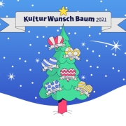 Ein Weihnachtsbaum mit bunten Geschenken mit blauem Hintergrund