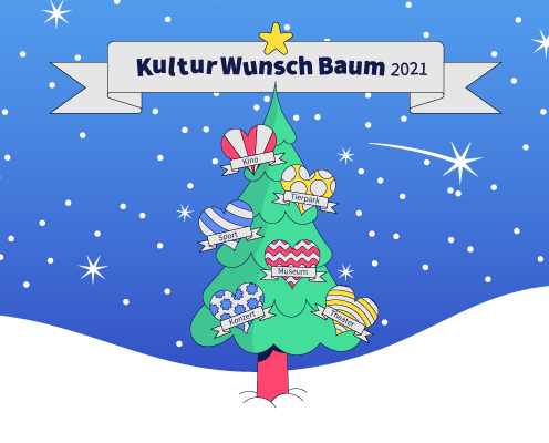 Ein Weihnachtsbaum mit bunten Geschenken mit blauem Hintergrund